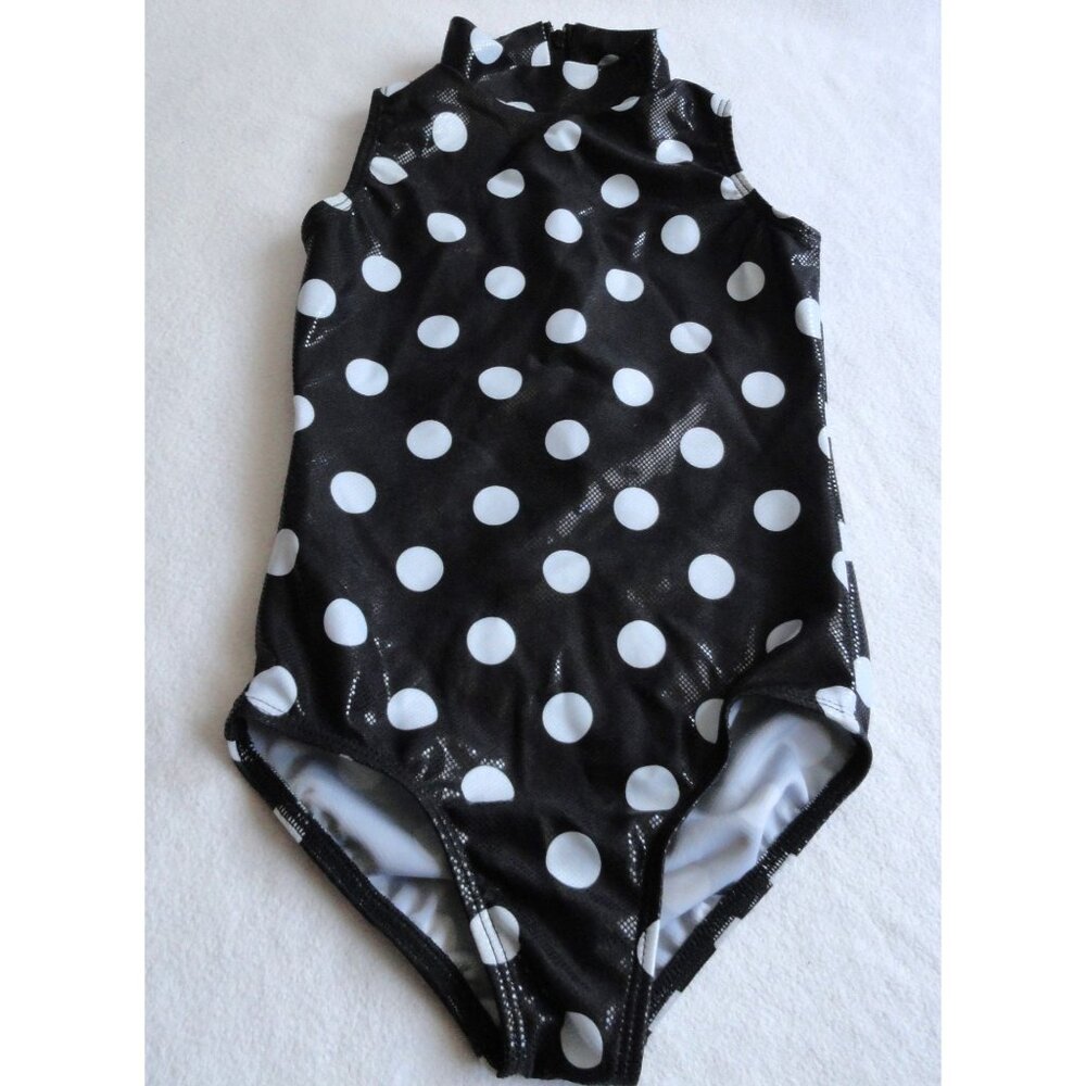 Alexandra Black & White Polka Dot Shimmer Leotard - Girls Size 8
